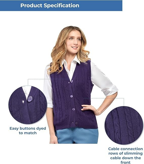 Womens Button Front Cable Knit Cardigan Sweater Vest 30