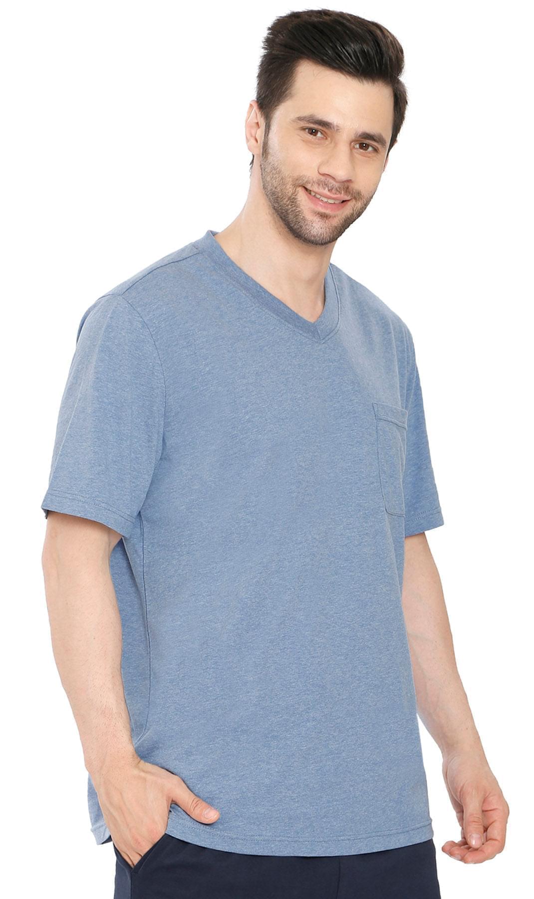 Men's V-Neck T-Shirt with Pocket ÔÇô The Dressier Tee - Blue Heather - Front - TURTLE BAY APPAREL