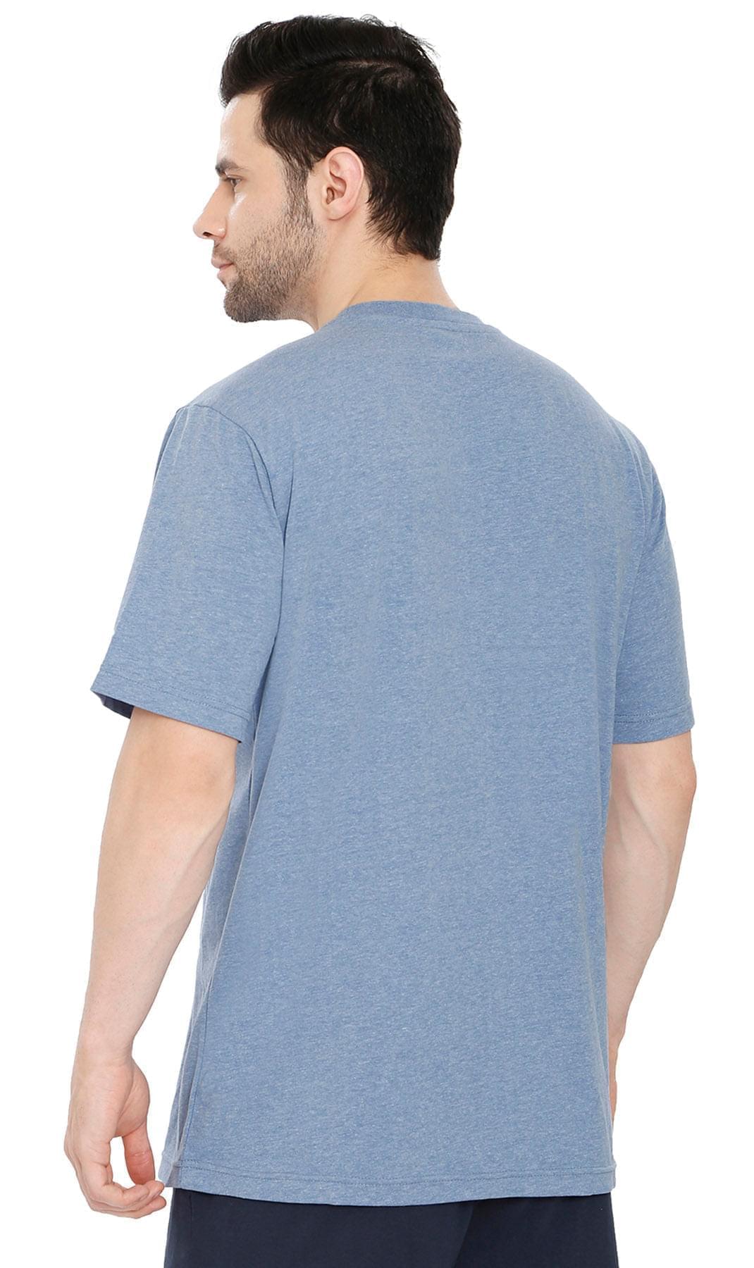 Men's Crew Neck Pocket Tee Shirt - Sturdy Jersey Keeps Its Shape Blue Heather back TURTLE BAY APPAREL