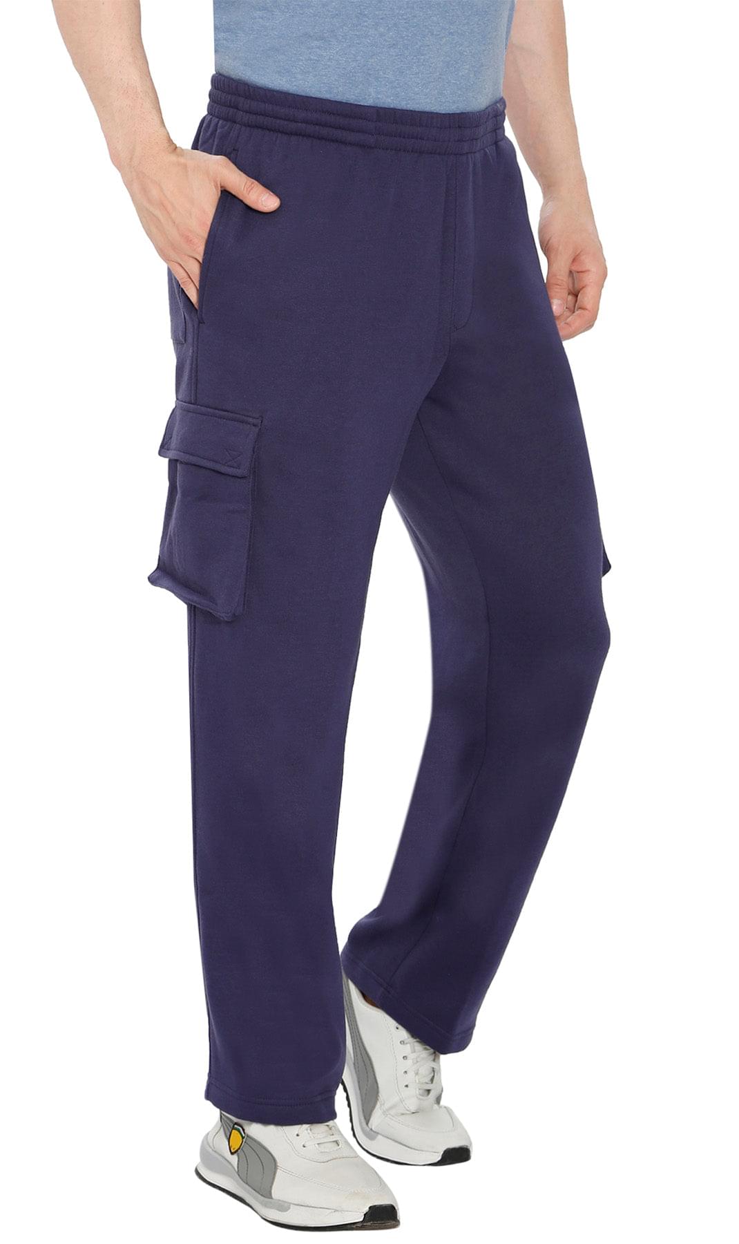 Men's Fleece Cargo Pants - Comfy Sweatpants for No-Chill Chillin' Dark Navy - Side -TURTLE BAY APPAREL