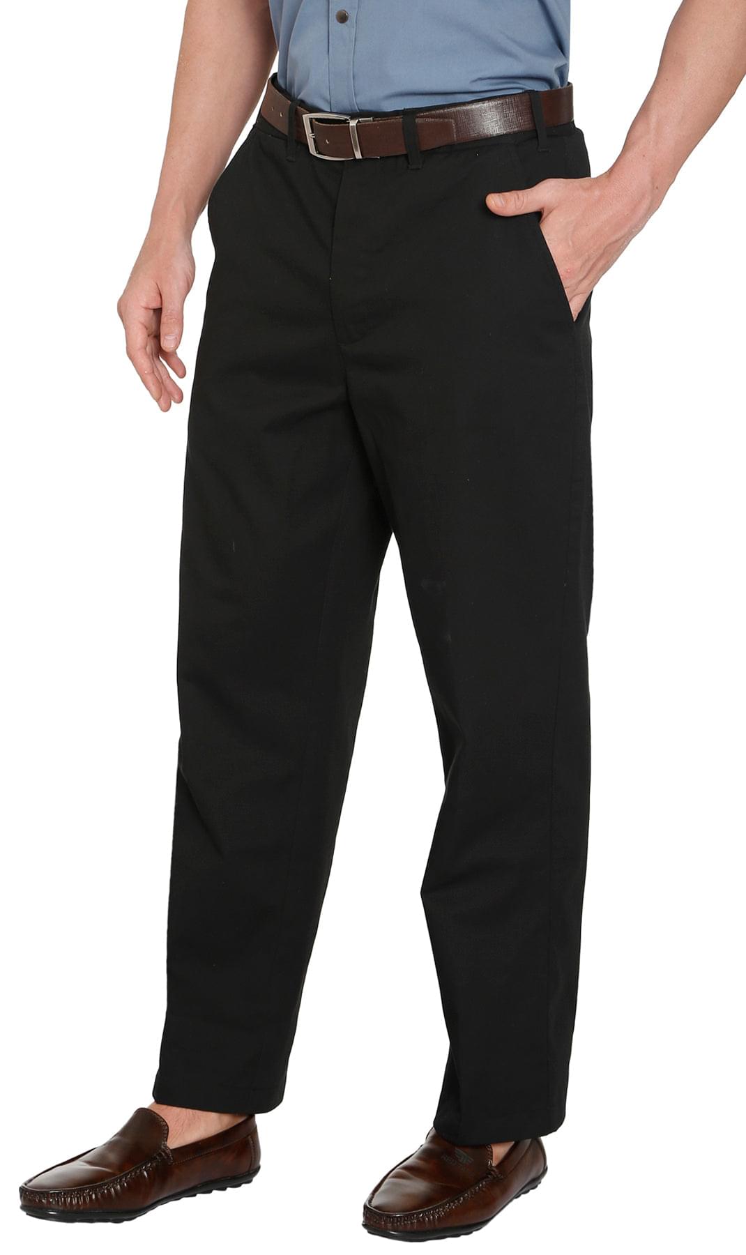 Men's Stretch Waist Chinos - Smooth Waistband Hides Comfy Elastic - Black  - Pocket - TURTLE BAY APPAREL