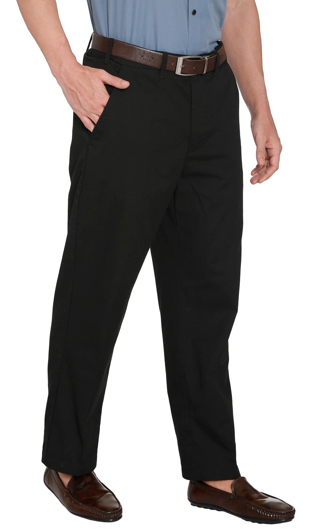 Men's Stretch Waist Chinos - Smooth Waistband Hides Comfy Elastic - Black  - Side -TURTLE BAY APPAREL