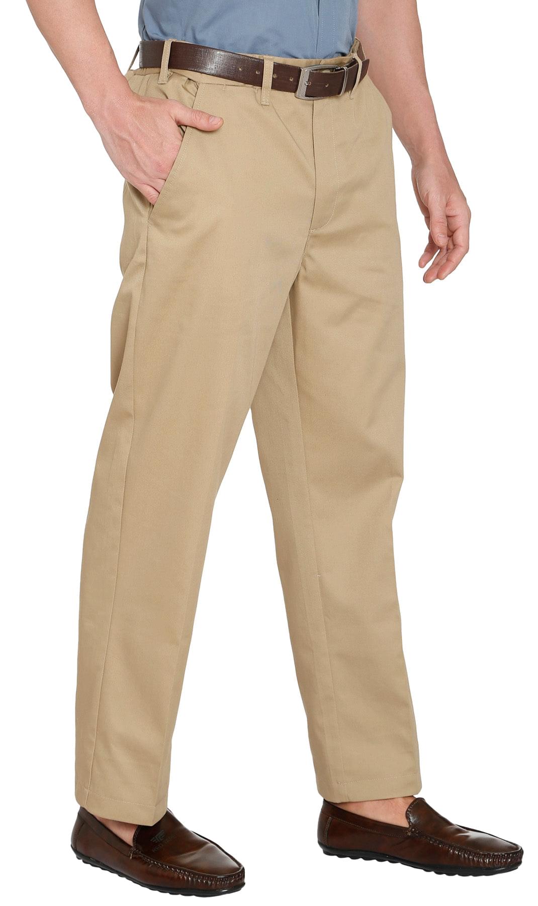 Men's Stretch Waist Chinos - Smooth Waistband Hides Comfy Elastic - Stone - Side - TURTLE BAY APPAREL