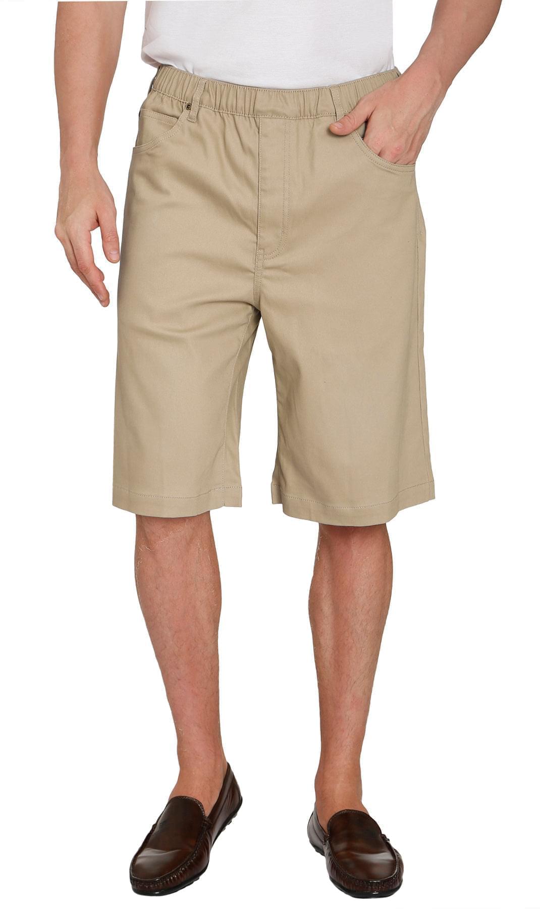 Men's Pull On Shorts - Easy Step-In Styling Free of Buttons and Snaps -  khaki - Front -TURTLE BAY APPAREL