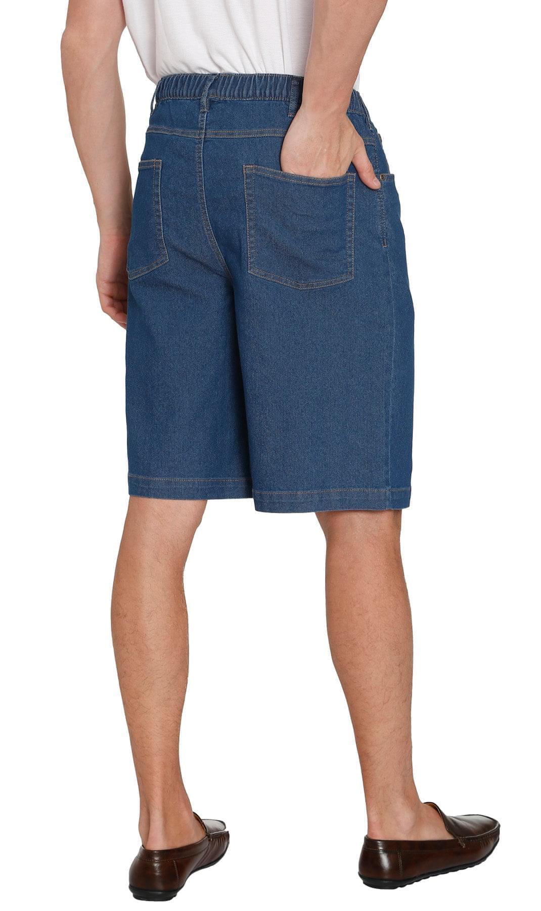 Men's Pull On Shorts - Easy Step-In Styling Free of Buttons and Snaps - Med Blue - Back -TURTLE BAY APPAREL