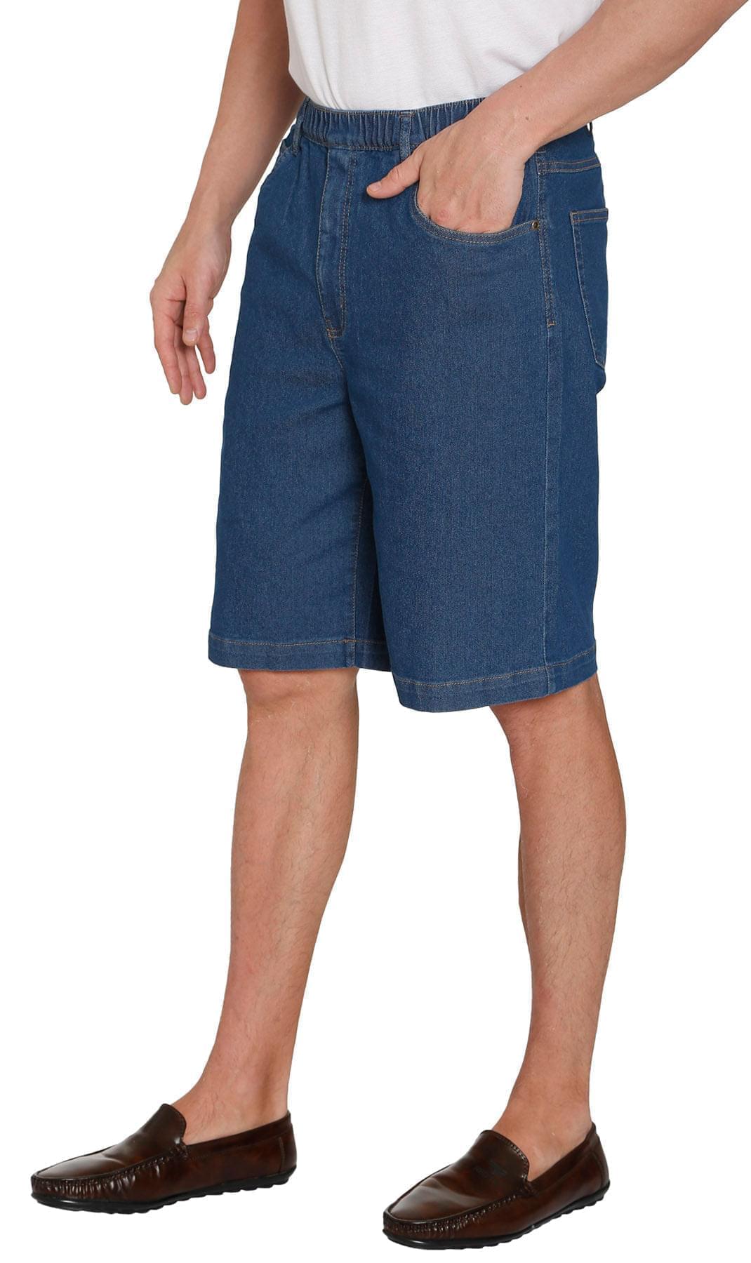 Men's Pull On Shorts - Easy Step-In Styling Free of Buttons and Snaps - Med Blue - Side pocket - TURTLE BAY APPAREL