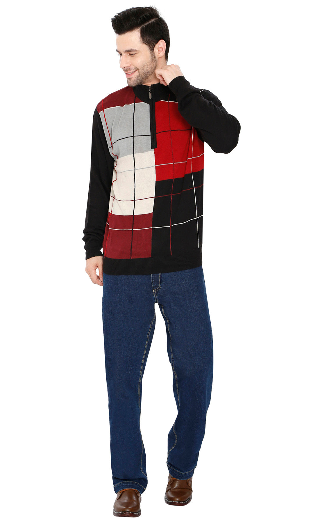 Men's Color Block Quarter Zip Long Sleeve Sweater 5