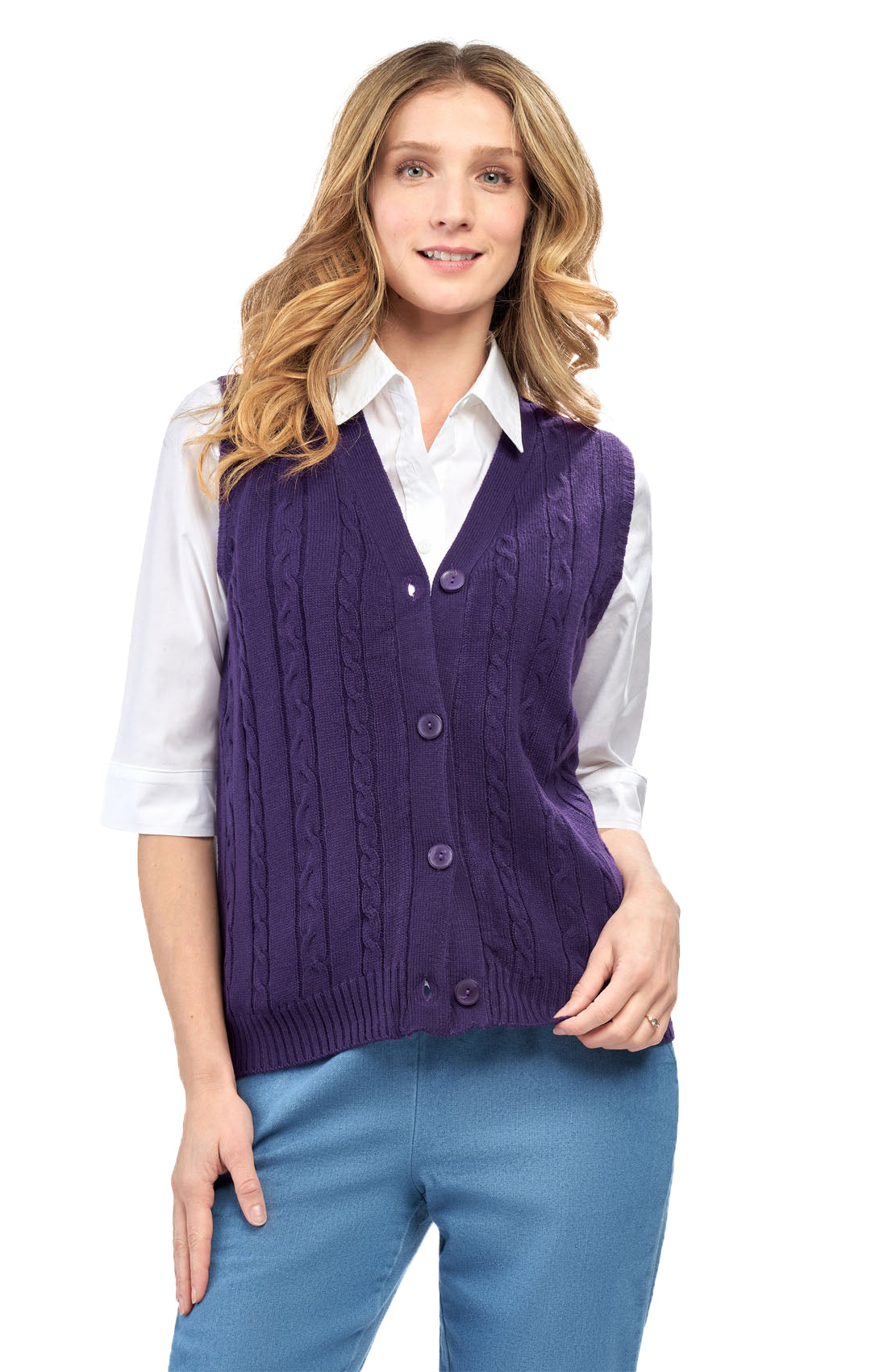 Womens Button Front Cable Knit Cardigan Sweater Vest 25