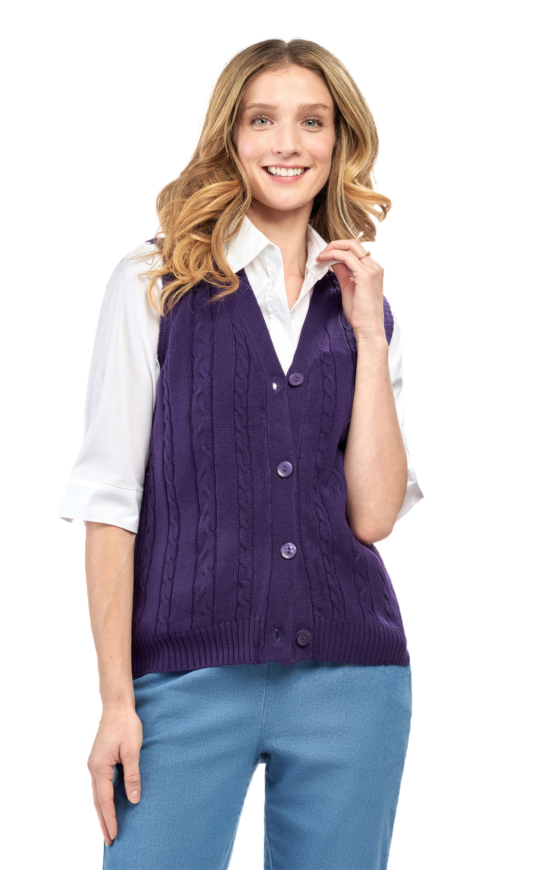 Womens Button Front Cable Knit Cardigan Sweater Vest 28