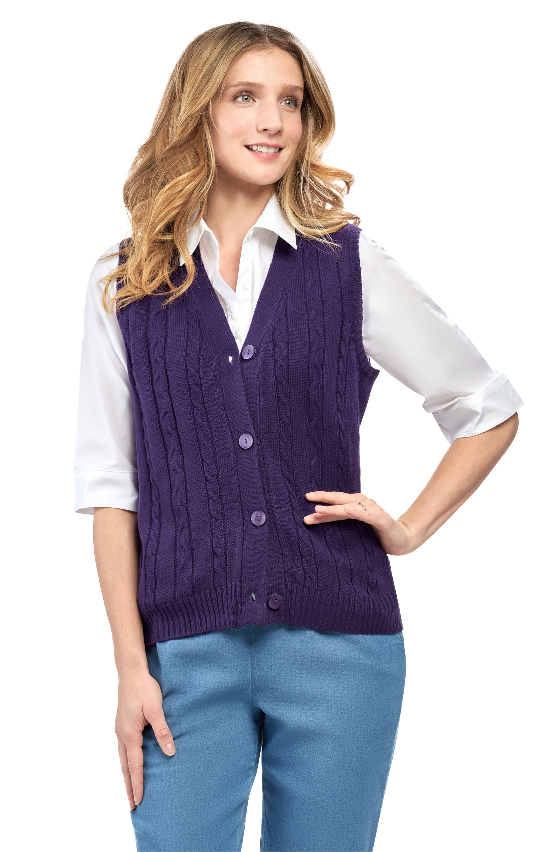 Womens Button Front Cable Knit Cardigan Sweater Vest 29