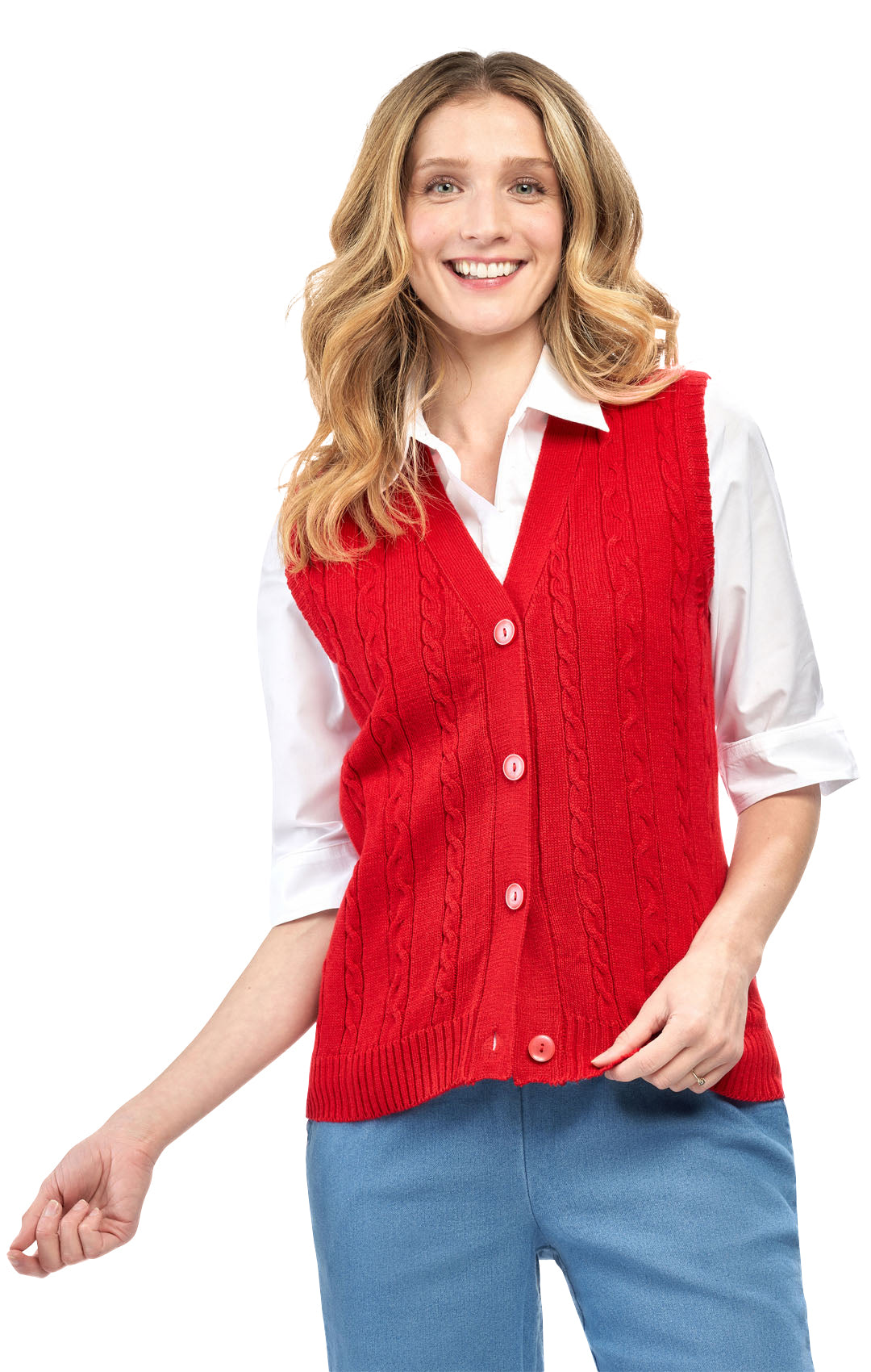 Womens Button Front Cable Knit Cardigan Sweater Vest 8