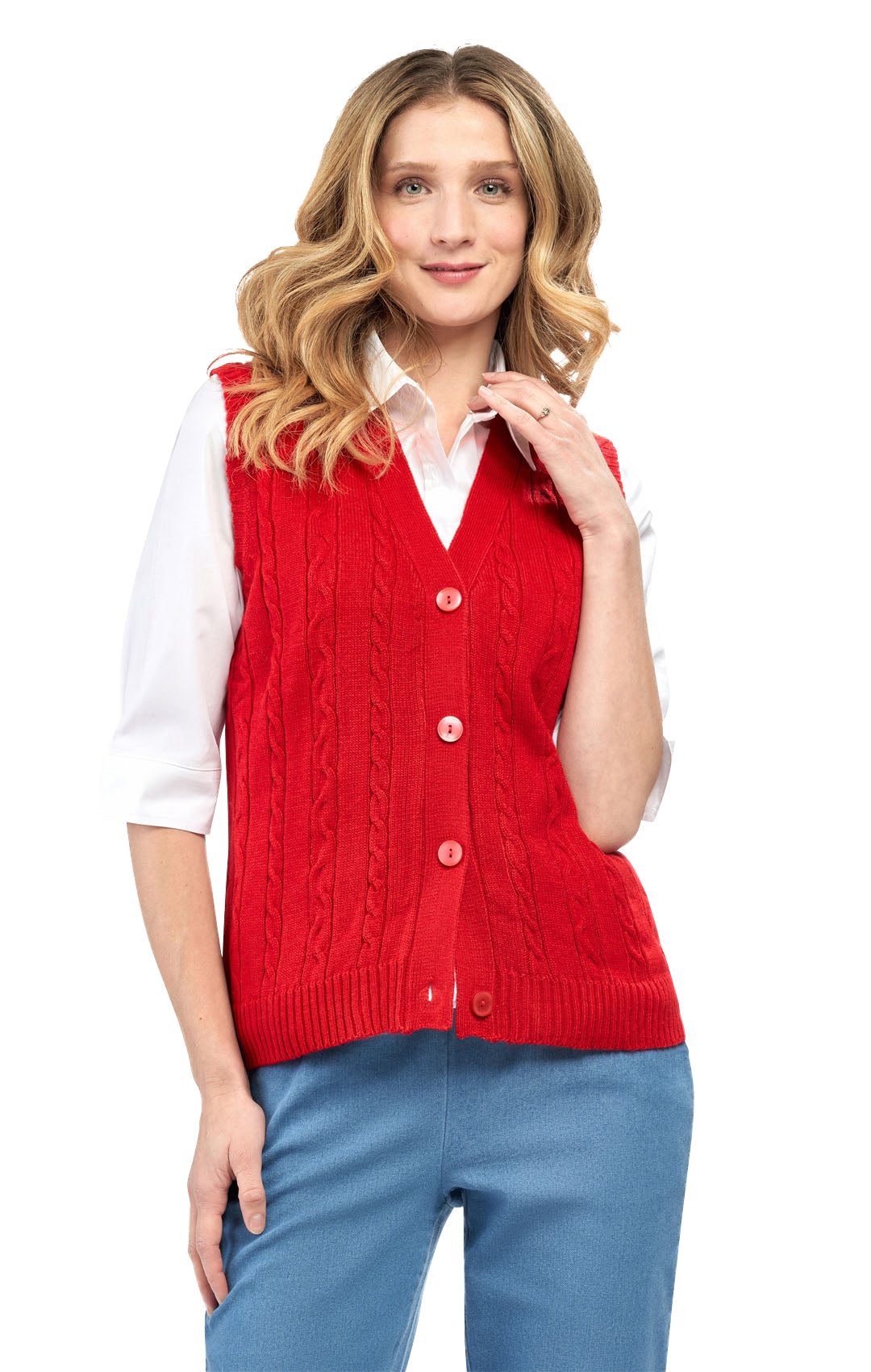 Womens Button Front Cable Knit Cardigan Sweater Vest 5