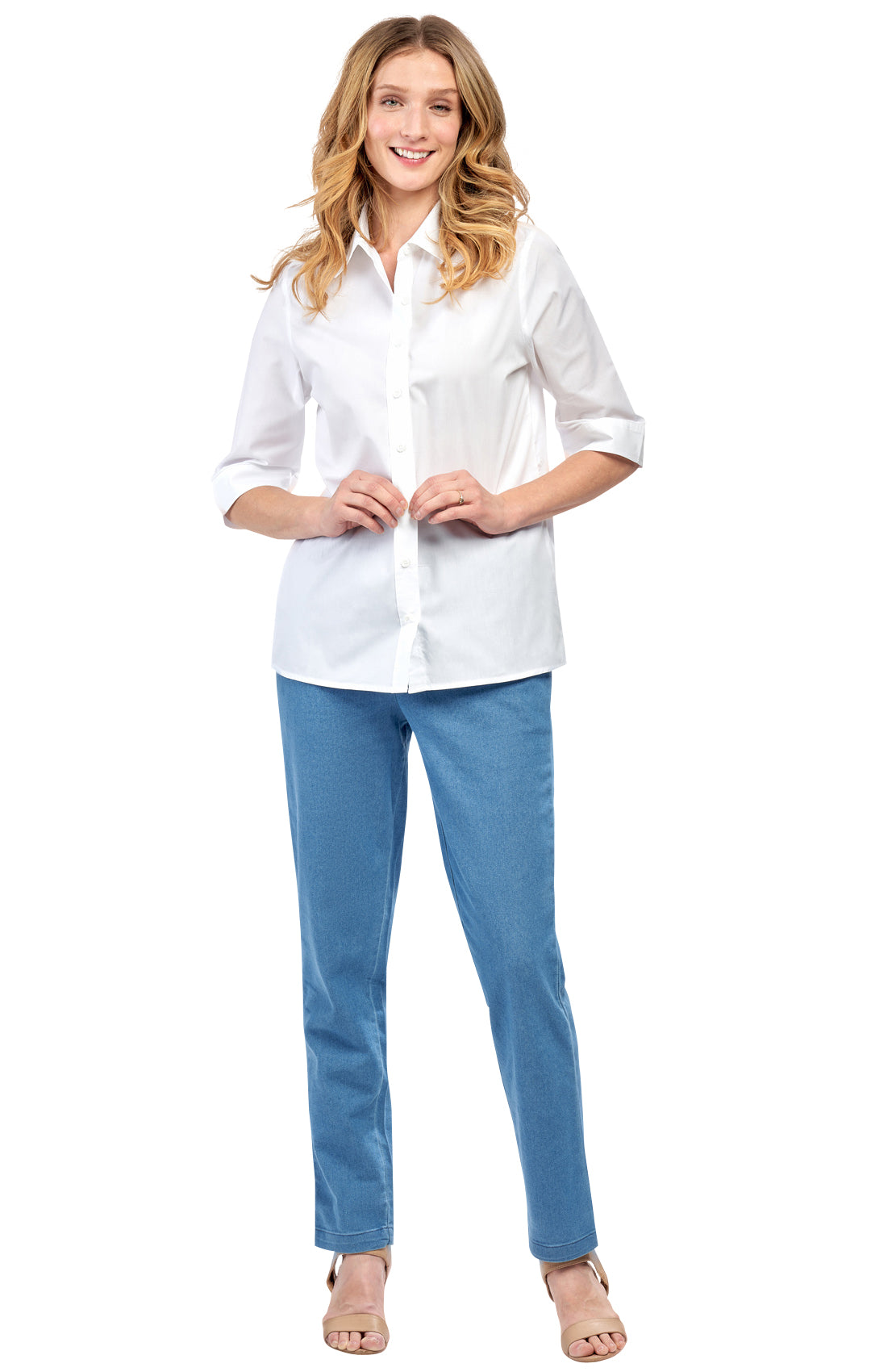 Womens Regular Fit 3/4 Sleeve Button Down Collared Camp Shirt 28