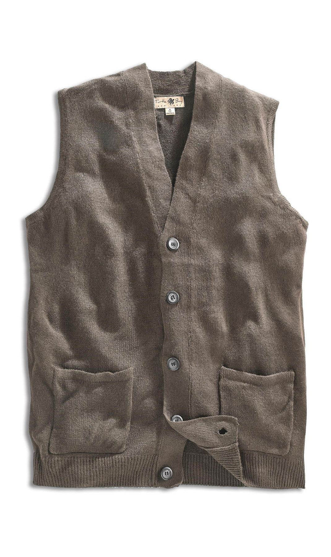 Men's Cashmere-Like Button Front Flat Knit Sweater Vest with front patch pockets 8
