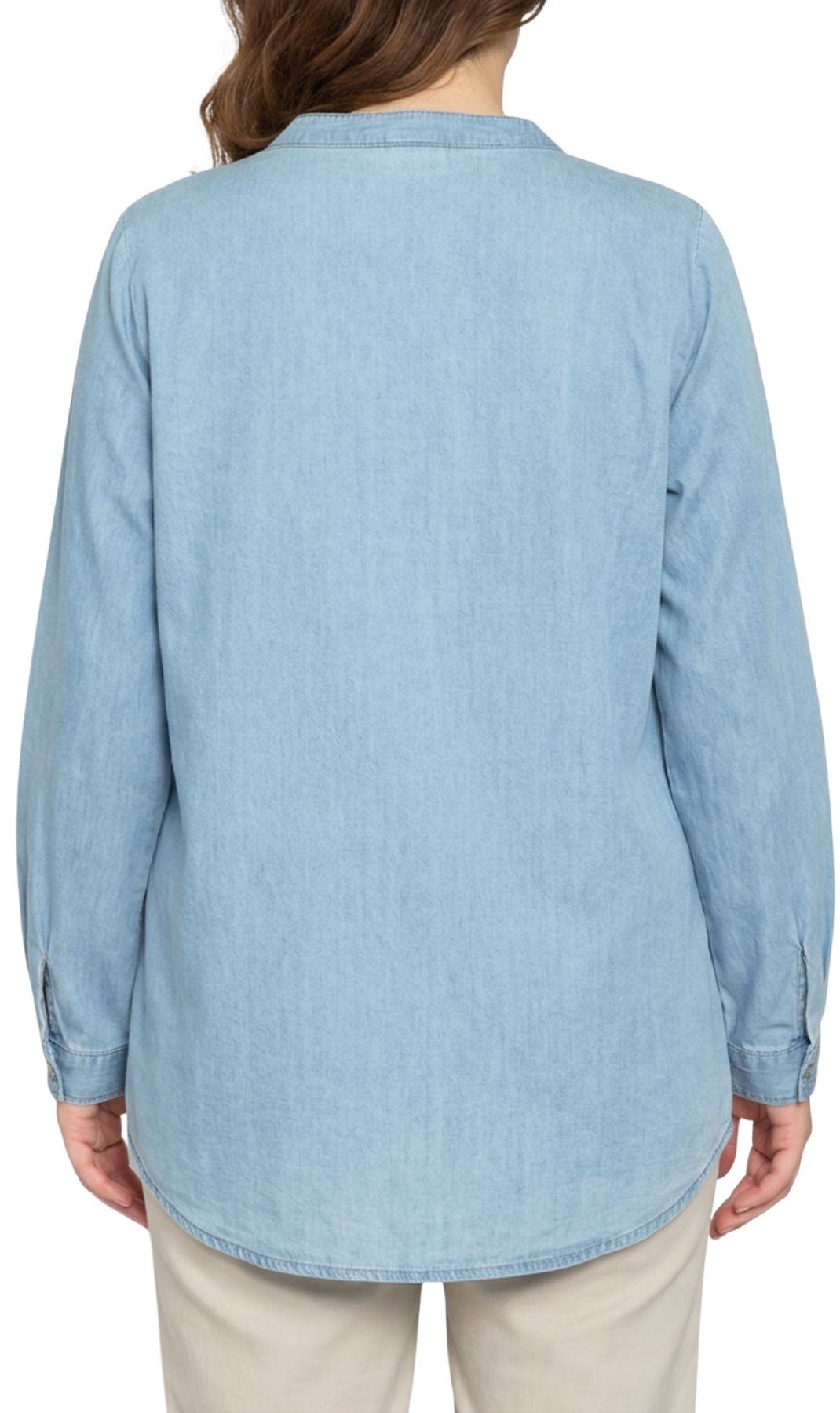Women's Denim Pintuck Button-Front Tunic Top 8