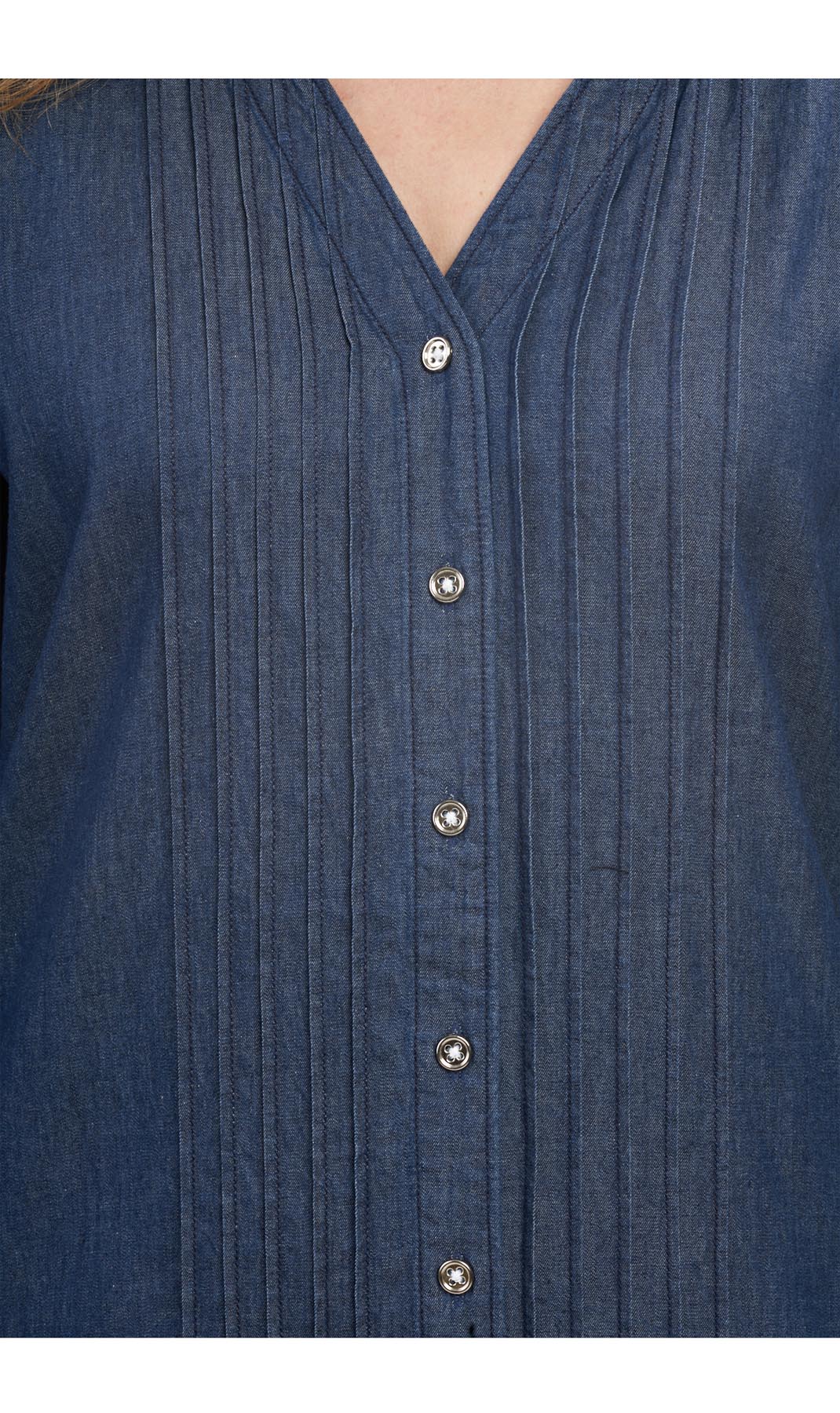Women's Denim Pintuck Button-Front Tunic Top flat lay