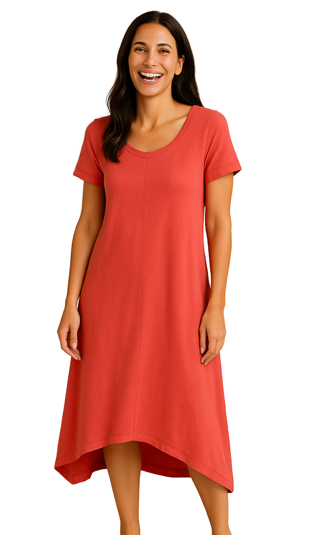 Women's Knit Wide Scoop Neck Short Sleeve Dress front