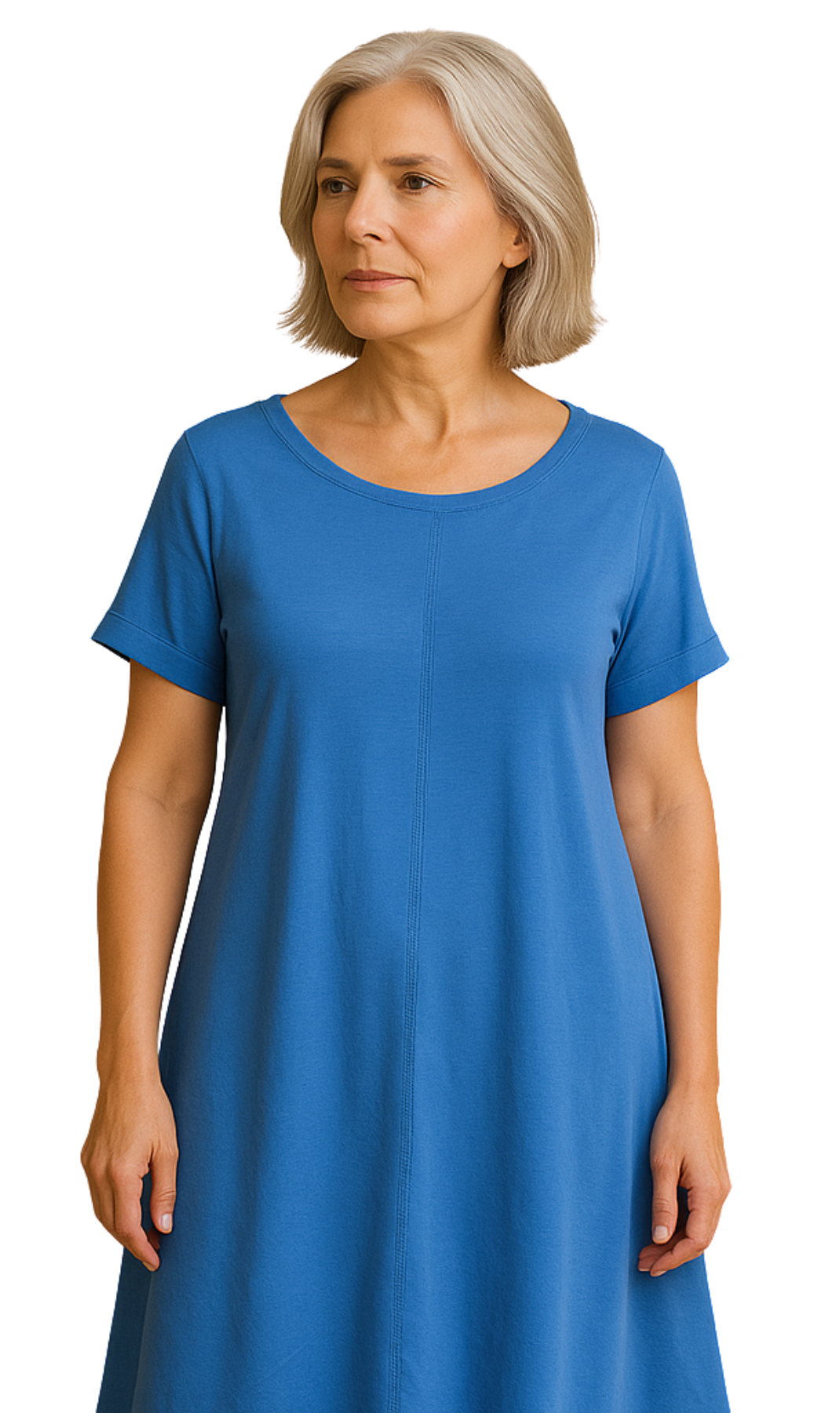 Women's Knit Wide Scoop Neck Short Sleeve Dressblue front