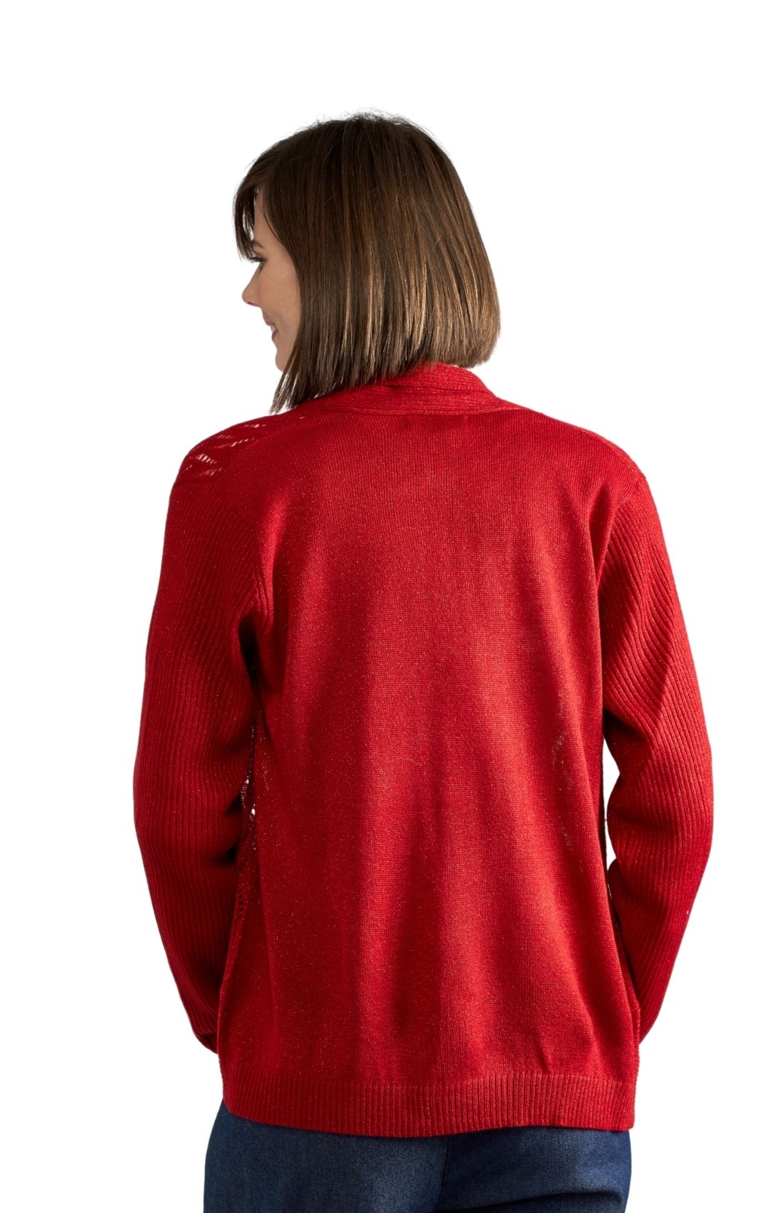 Women's Open Front Glitter Shrug in Soft Acryllic Red Back