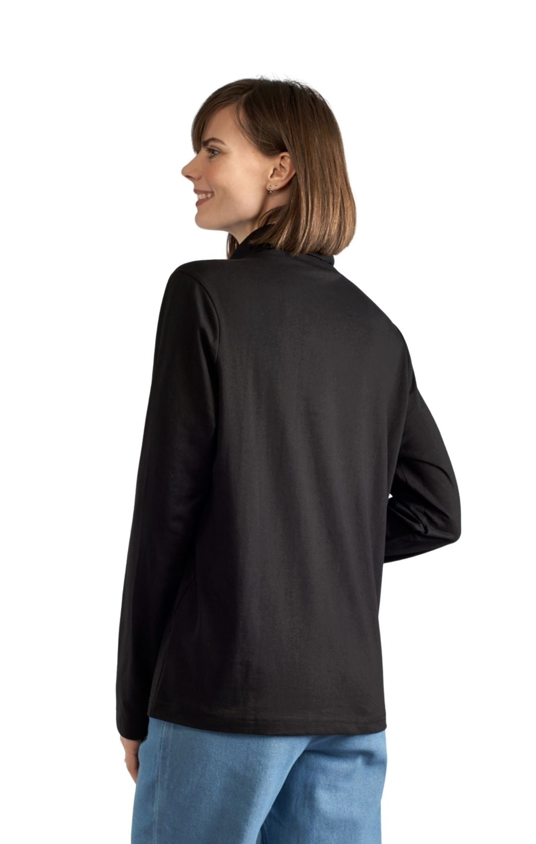 Women's Relaxed fit Long Sleeved Turtleneck Top Black Back