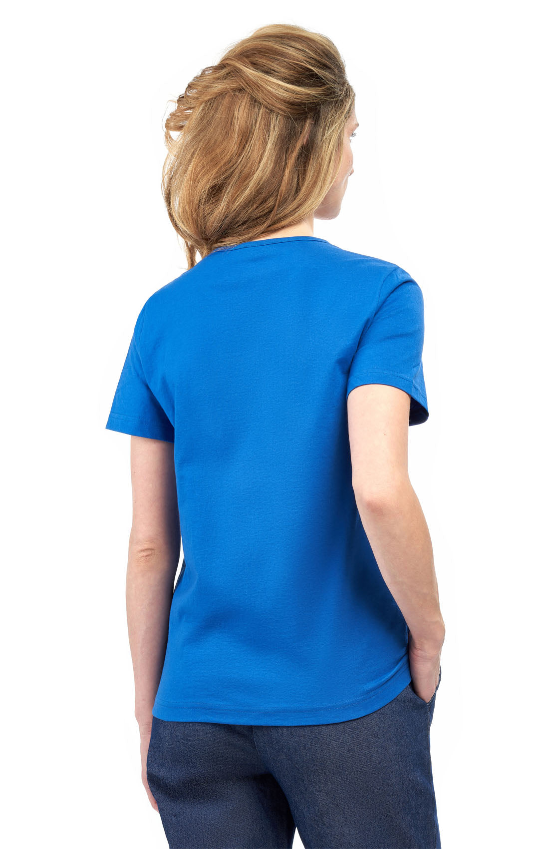 Women's Short Sleeve Crew Neck Knit Tee - Royal - Back - TURTLE BAY APPAREL